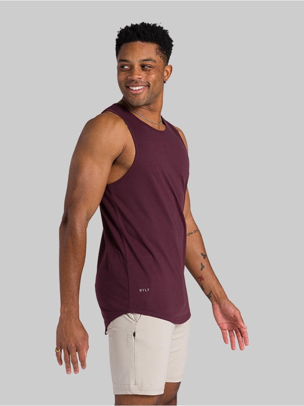 BYLT Basics Drop Cut Performance Tank Top Mens Large Maroon Athletic Stretch